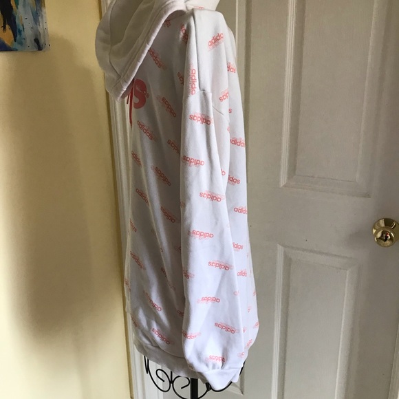 2x HOST PICK🎉ADIDAS ALL OVER LOGO HOODIE 2 SIDE POCKETS GENTLY USED CONDITION Sm - Picture 9 of 14